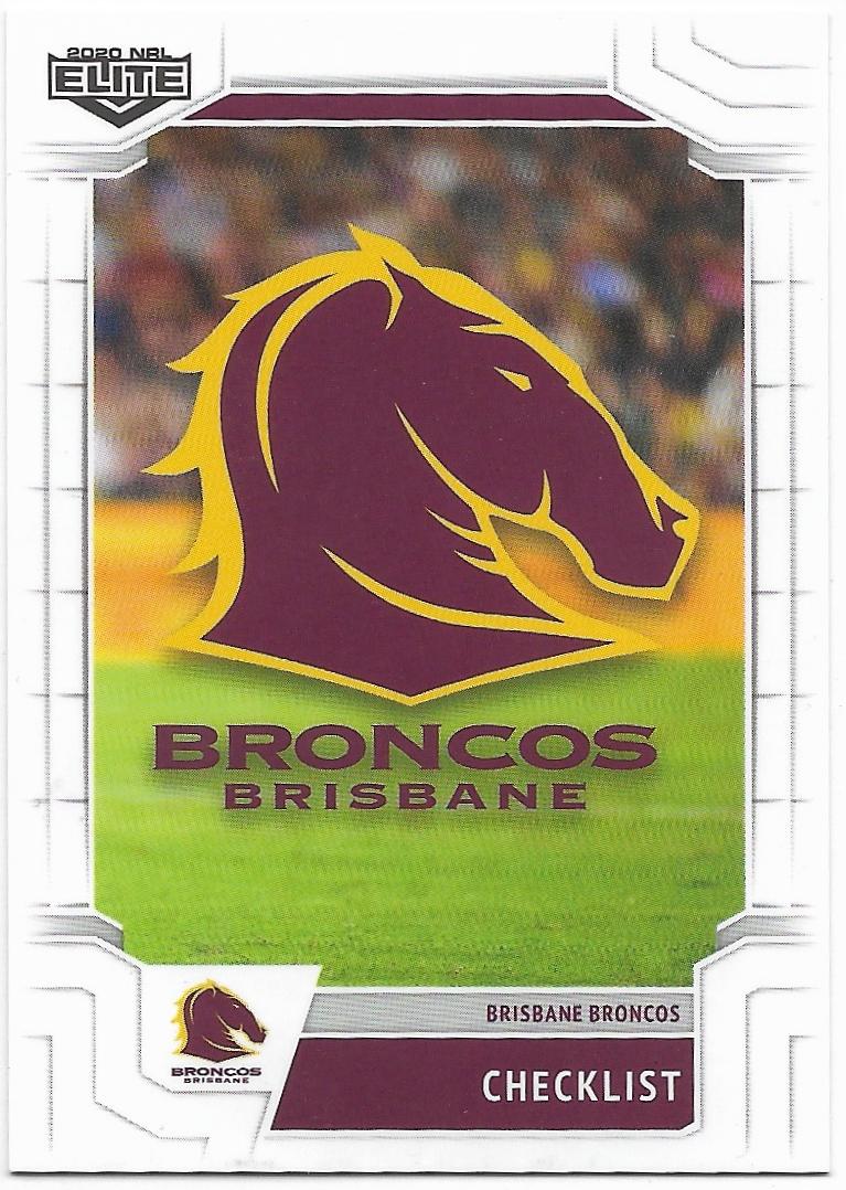 2020 Nrl Elite Base Card (001) CHECKLIST Broncos