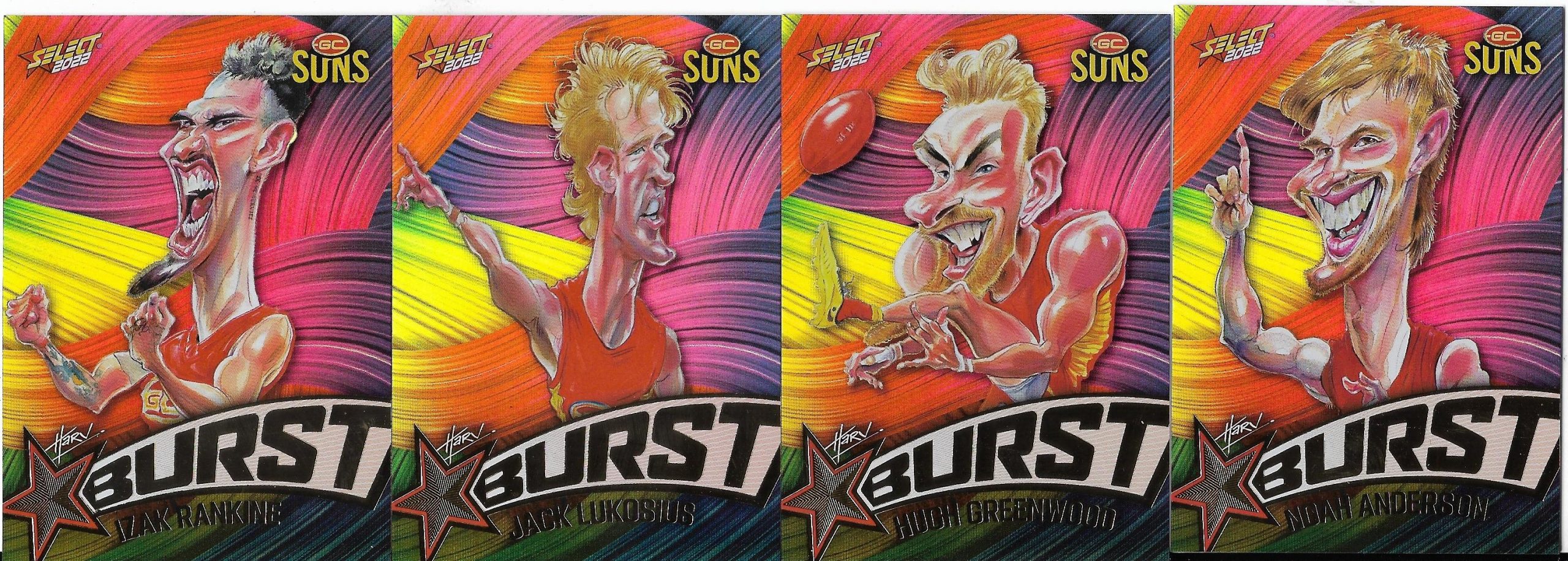 2022 Select Footy Stars Starburst Caricature – Paint Set Of 4 – Gold Coast