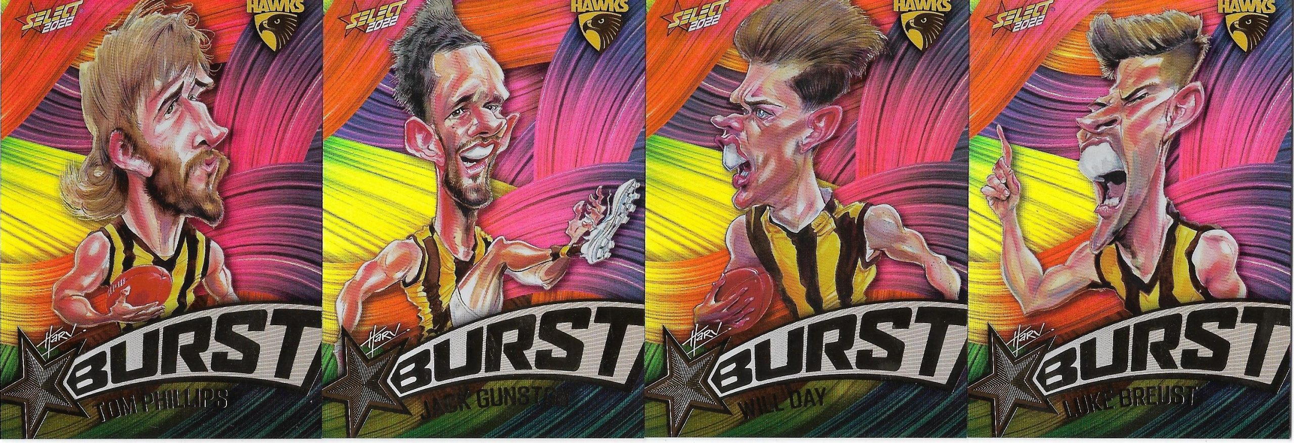 2022 Select Footy Stars Starburst Caricature – Paint Set Of 4 – Hawthorn