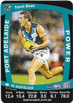 2011 Teamcoach Prize Card Port Adelaide Travis Boak (Error)