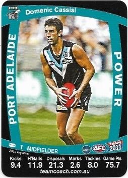 2011 Teamcoach Prize Card Port Adelaide Domenic Cassisi (Error)