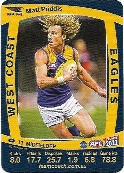 2011 Teamcoach Prize Card West Coast Matt Priddis (Error)