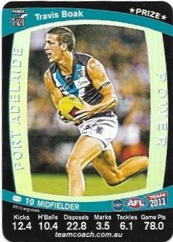 2011 Teamcoach Prize Card Port Adelaide Travis Boak (Not Embossed Error)