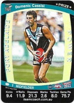 2011 Teamcoach Prize Card Port Adelaide Domenic Cassisi (Not Embossed Error)