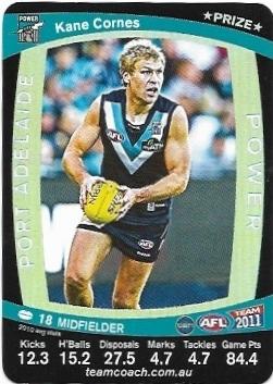 2011 Teamcoach Prize Card Port Adelaide Kane Cornes (Not Embossed Error)