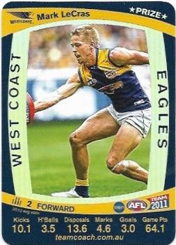 2011 Teamcoach Prize Card North Melbourne Mark LeCras (Not Embossed Error)