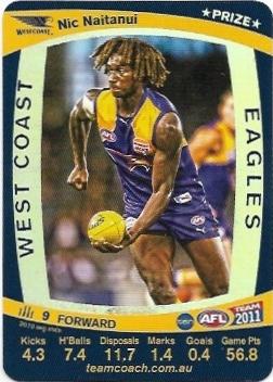 2011 Teamcoach Prize Card North Melbourne Nic Naitanui (Not Embossed Error)