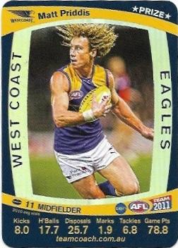 2011 Teamcoach Prize Card North Melbourne Matt Priddis (Not Embossed Error)