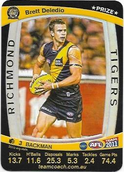 2011 Teamcoach Prize Card Richmond Brett Deledio