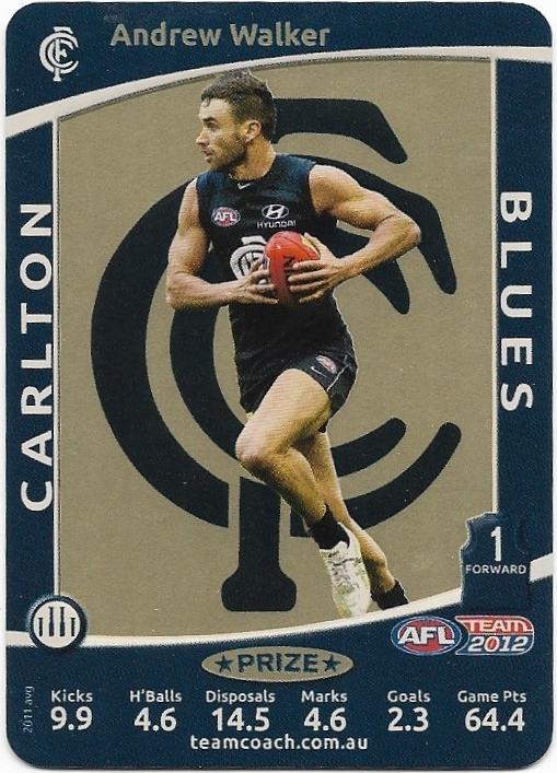 2012 Teamcoach Prize Card – Carlton – Andrew Walker