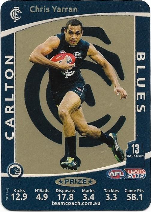 2012 Teamcoach Prize Card – Carlton – Chris Yarran