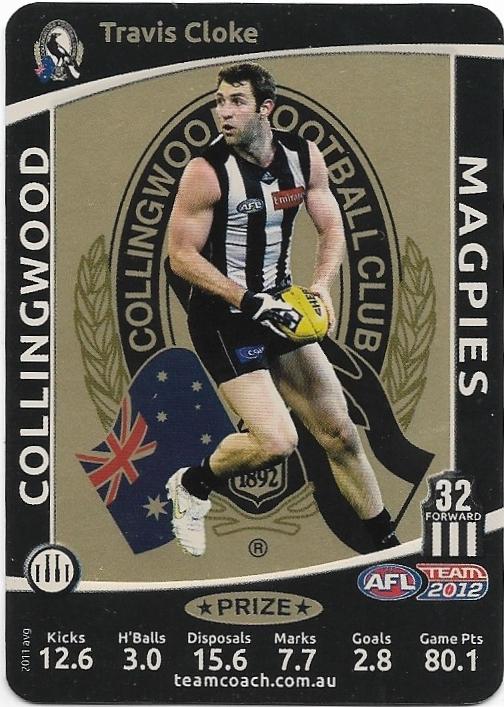 2012 Teamcoach Prize Card – Collingwood – Travis Cloke