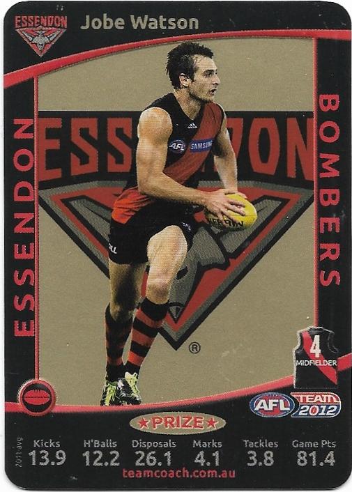 2012 Teamcoach Prize Card – Essendon – Jobe Watson