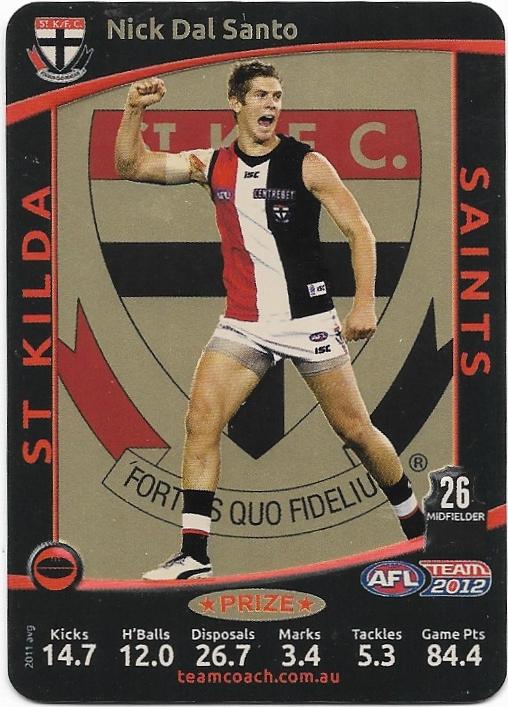 2012 Teamcoach Prize Card – St. Kilda – Nick Dal Santo