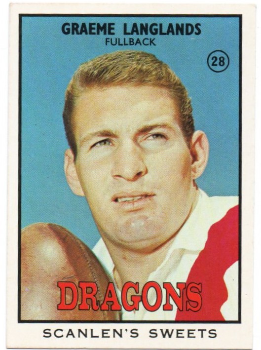 1968 B Scanlens Rugby League (28) Graeme Langlands Dragons (Near Mint)