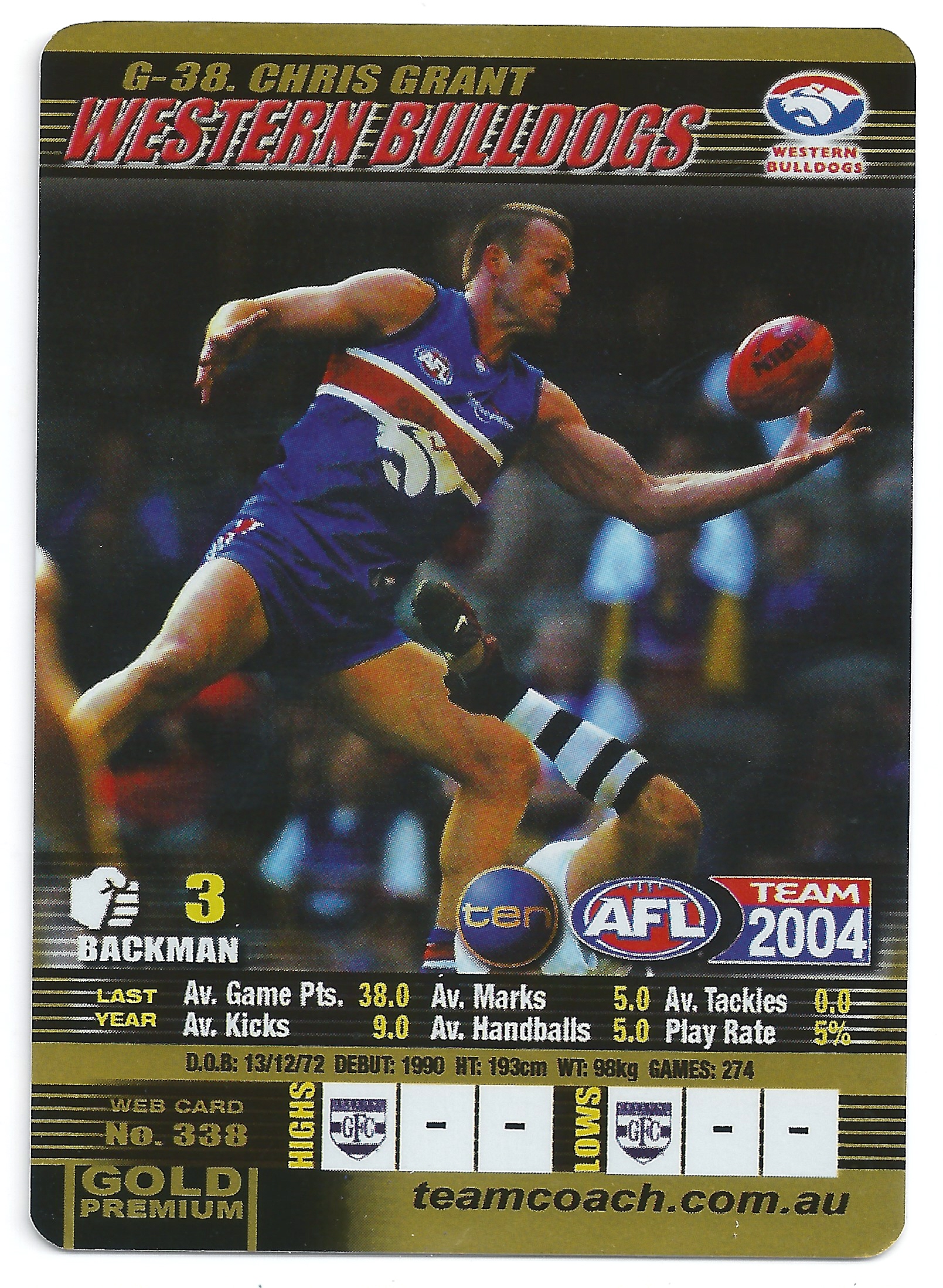 2004 Teamcoach Gold (G-38) Chris Grant Western Bulldogs