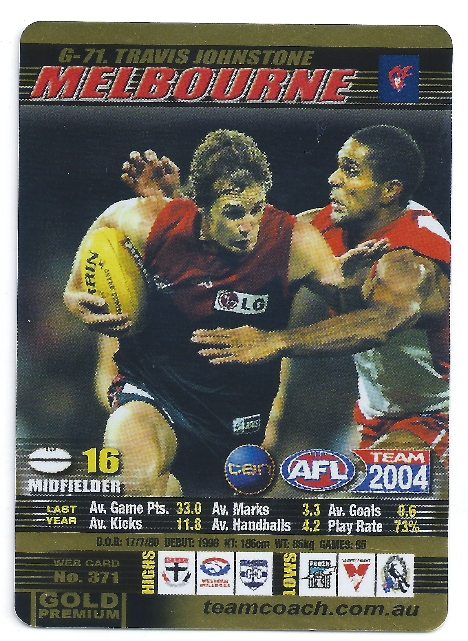 2004 Teamcoach Gold (G-71) Travis Johnstone Melbourne