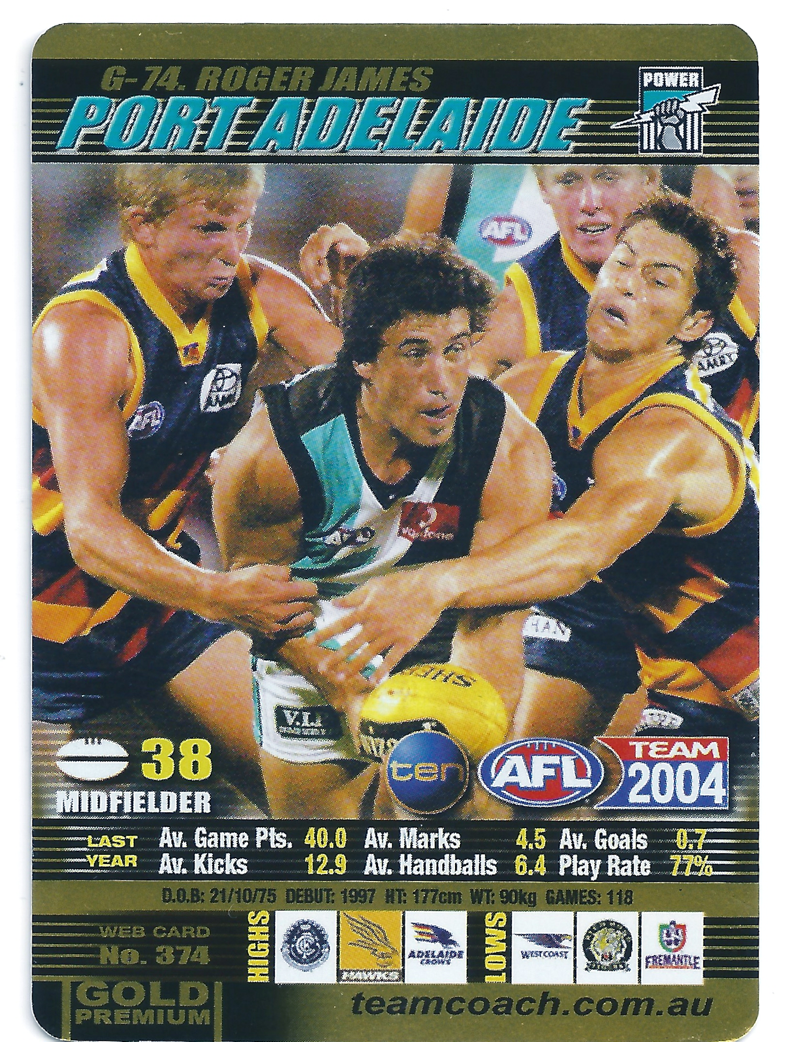2004 Teamcoach Gold (G-74) Roger James Port Adelaide