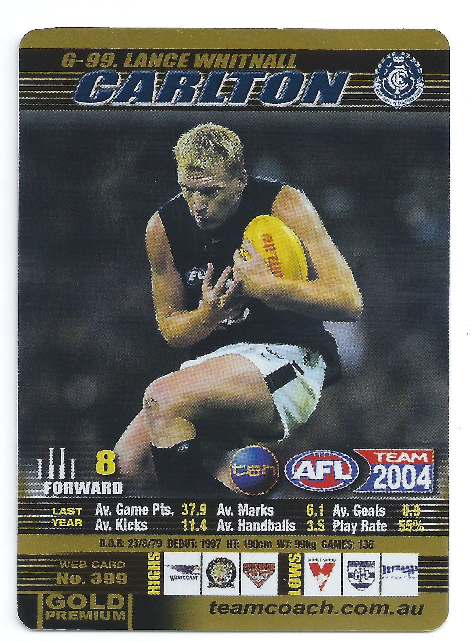 2004 Teamcoach Gold (G-99) Lance Whitnall Carlton