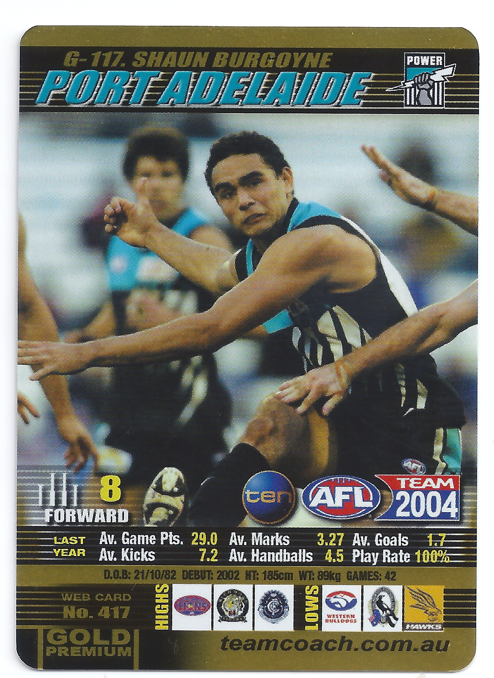 2004 Teamcoach Gold (G-117) Shaun Burgoyne Port Adelaide