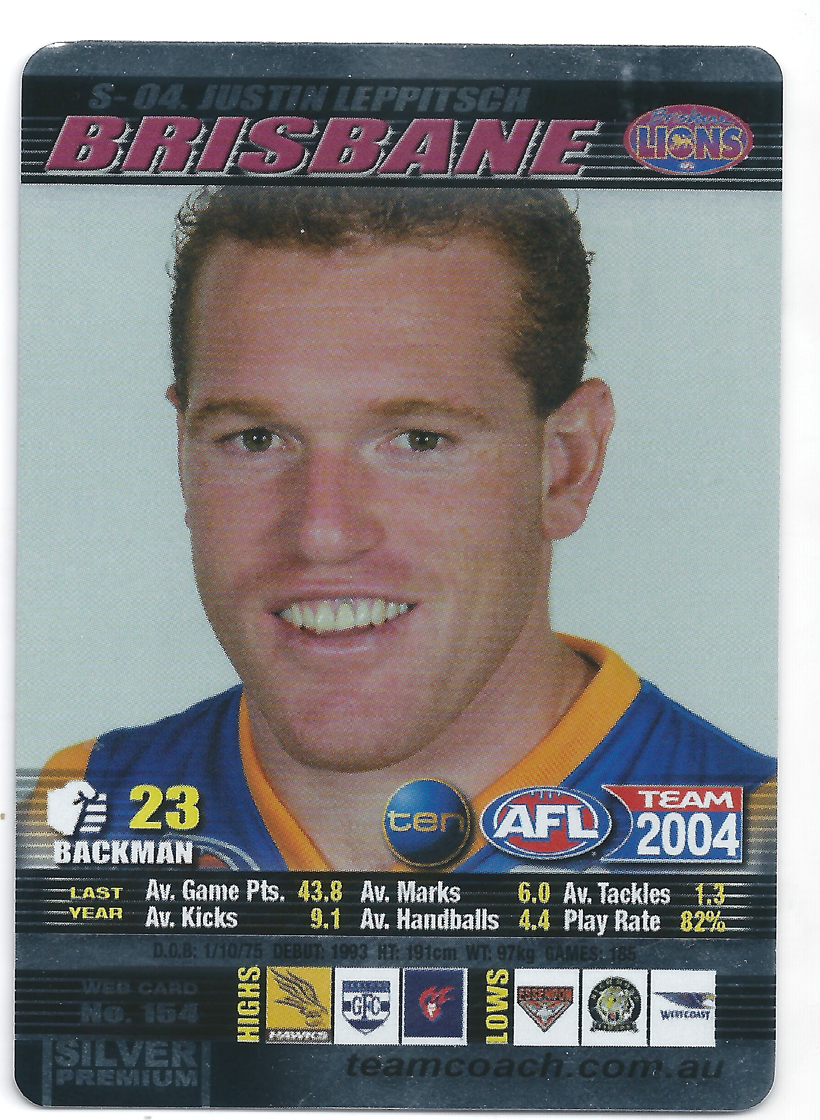 2004 Teamcoach Silver (S-04) Justin Leppitsch Brisbane