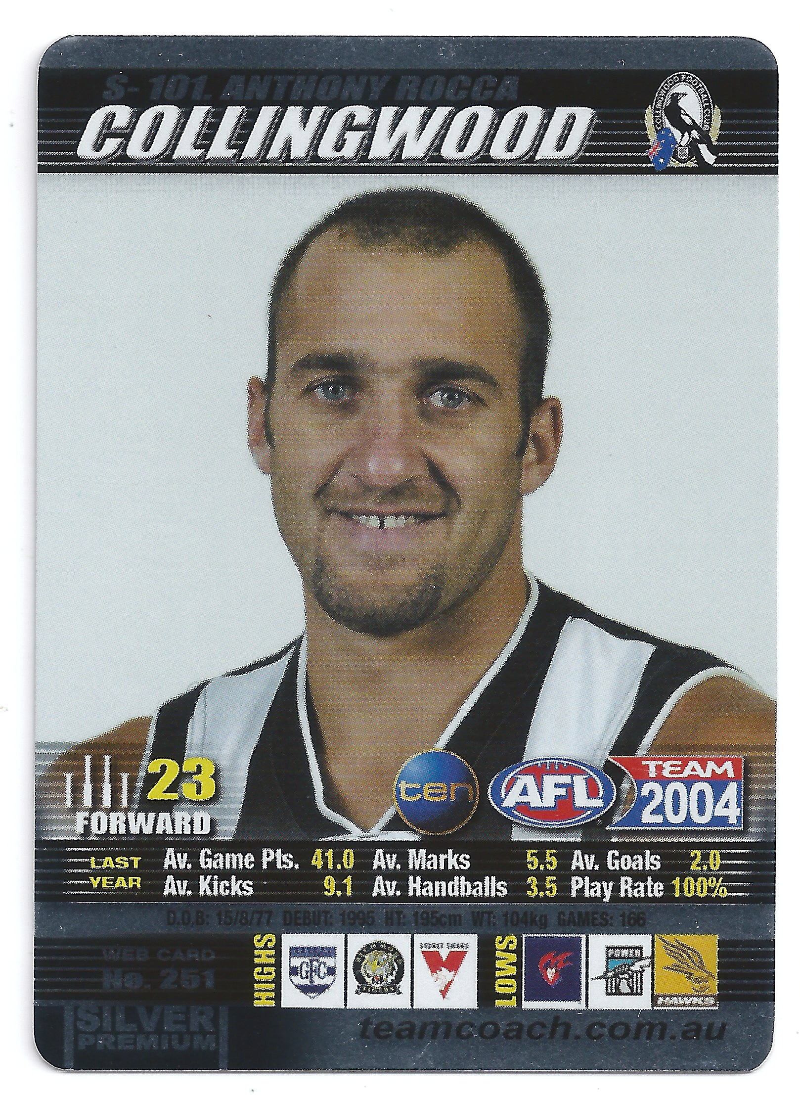 2004 Teamcoach Silver (S-101) Anthony Rocca Collingwood