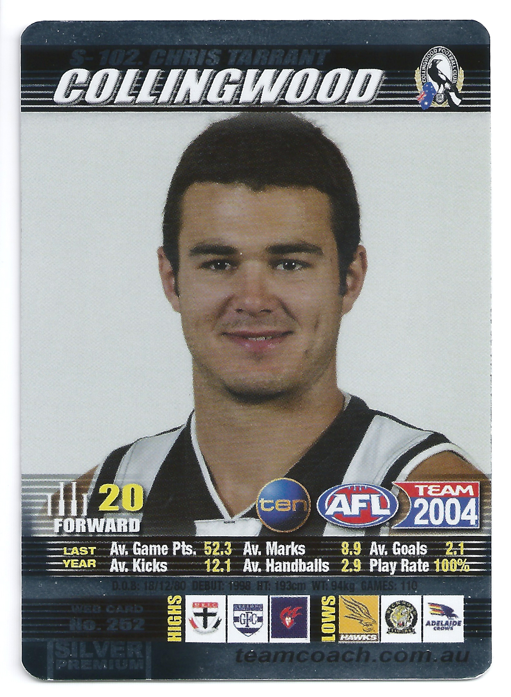 2004 Teamcoach Silver (S-102) Chris Tarrant Collingwood