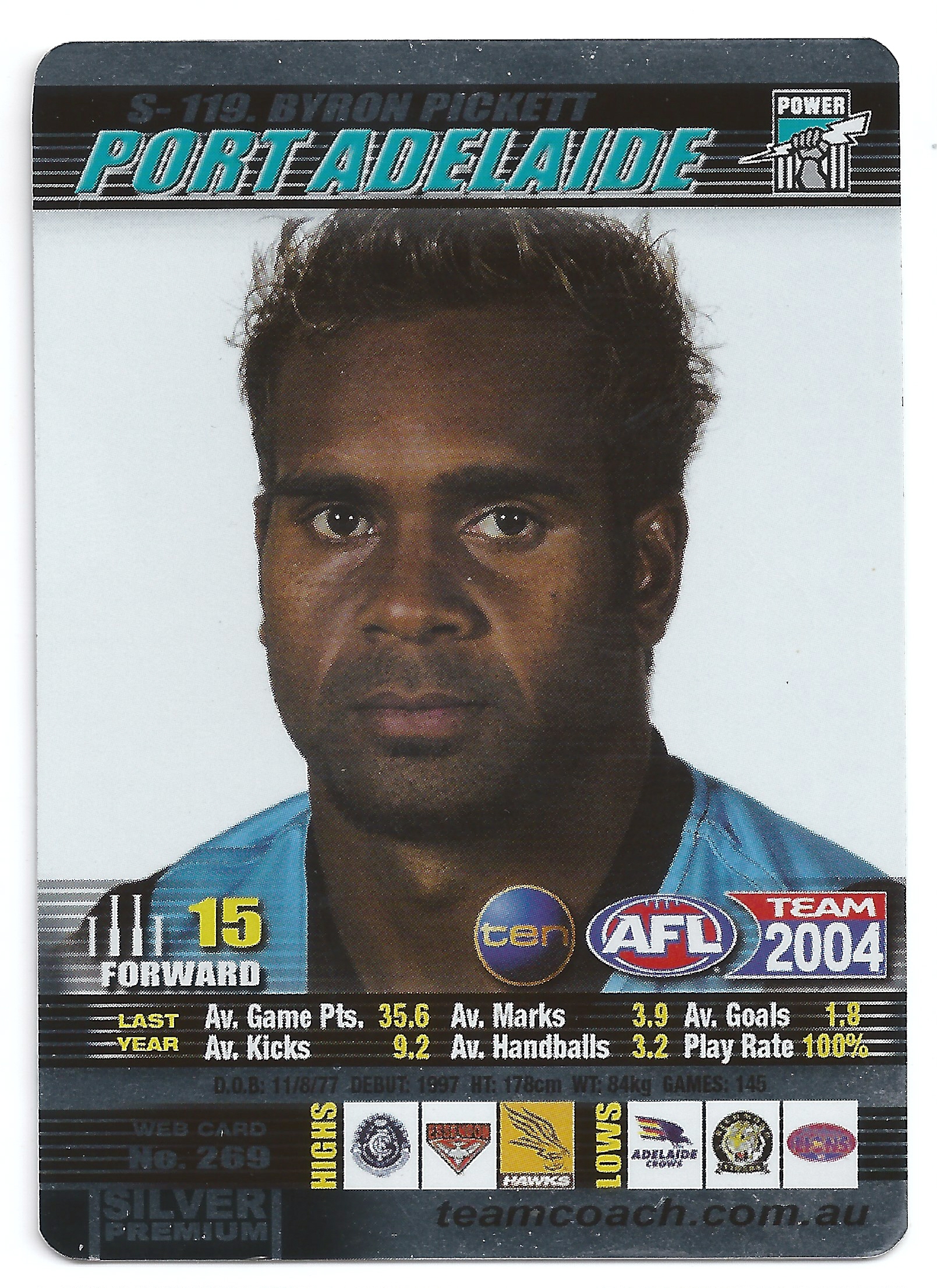 2004 Teamcoach Silver (S-119) Byron Pickett Port Adelaide