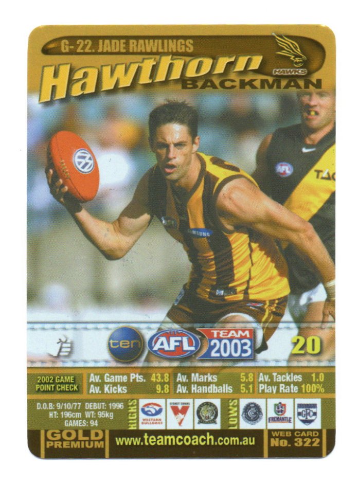 2003 Teamcoach Gold (G-22) Jade Rawlings Hawthorn