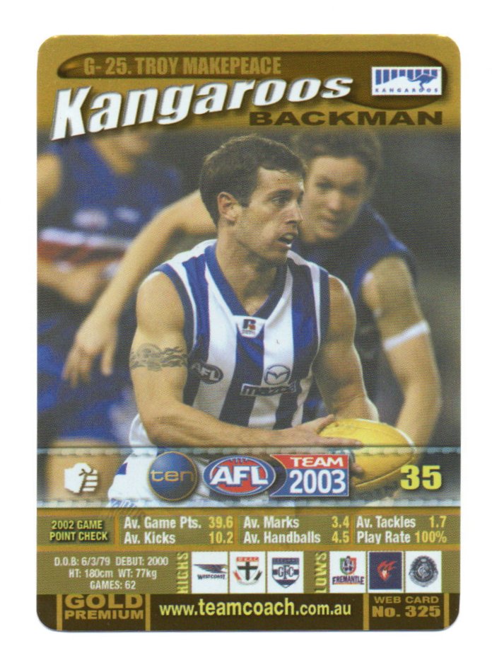 2003 Teamcoach Gold (G-25) Troy Makepeace North Melbourne