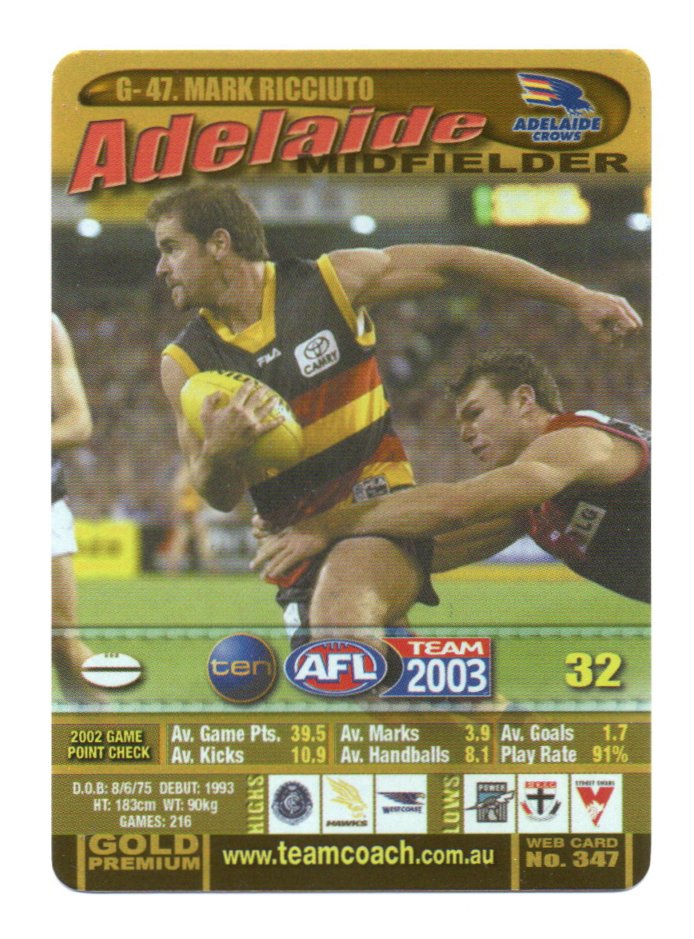 2003 Teamcoach Gold (G-47) Mark Ricciuto Adelaide