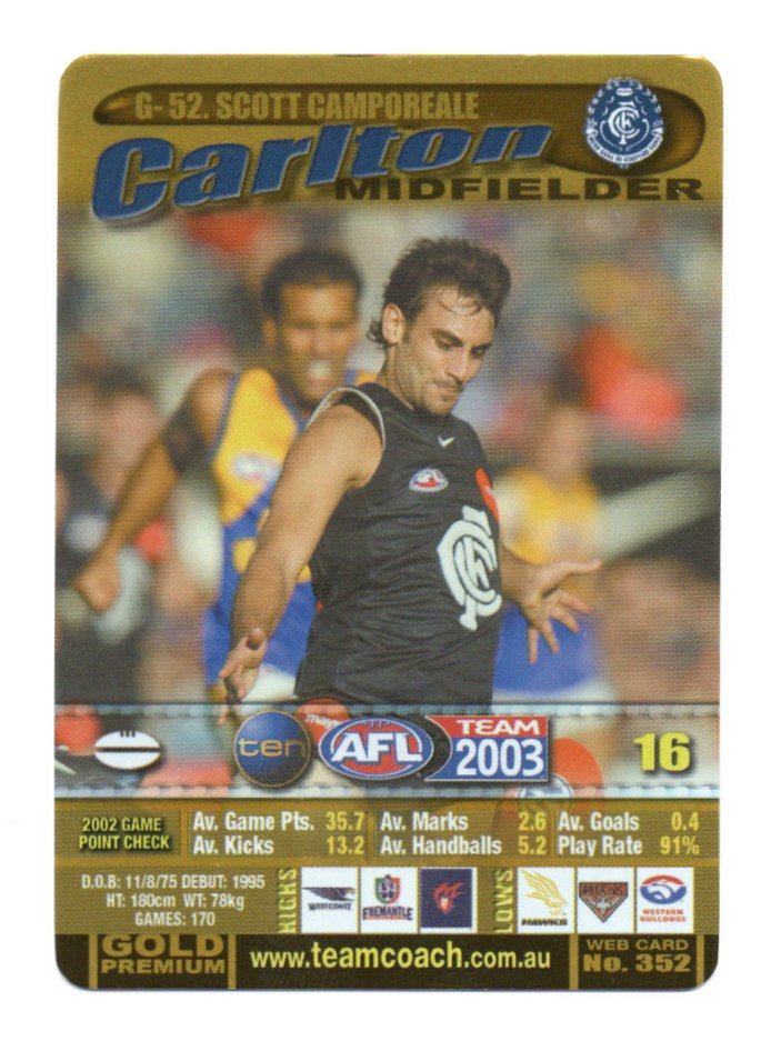 2003 Teamcoach Gold (G-52) Scott Camporeale Carlton