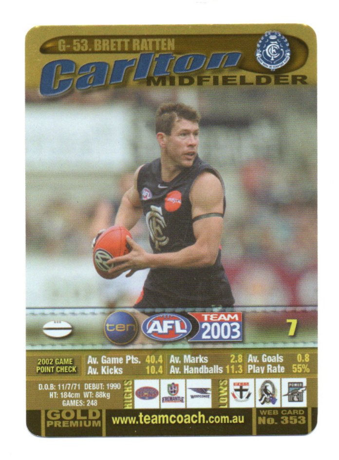 2003 Teamcoach Gold (G-53) Brett Ratten Carlton