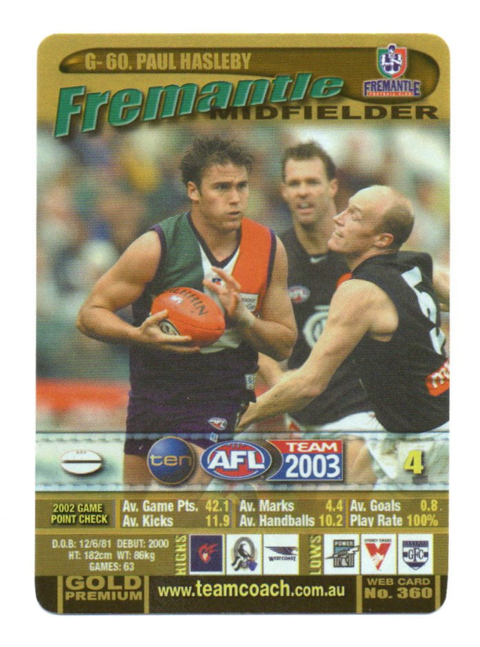 2003 Teamcoach Gold (G-60) Paul Hasleby Fremantle