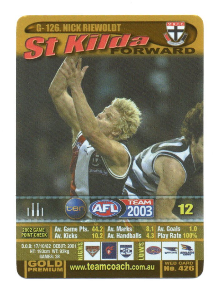 2003 Teamcoach Gold (G-126) Nick Riewoldt St Kilda