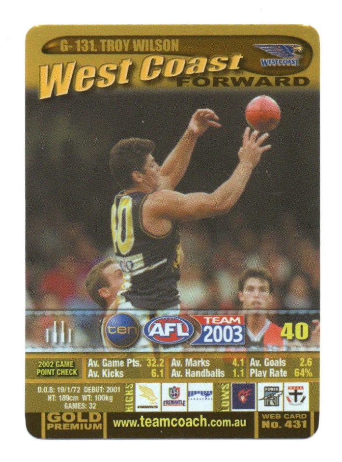 2003 Teamcoach Gold (G-131) Troy Wilson West Coast