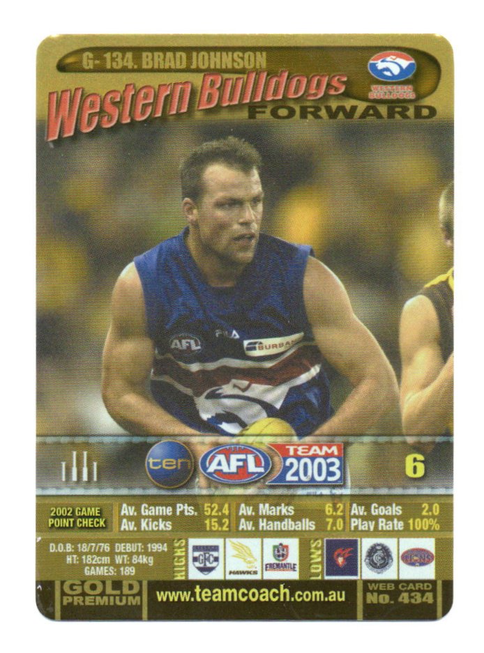 2003 Teamcoach Gold (G-134) Brad Johnson Western Bulldogs